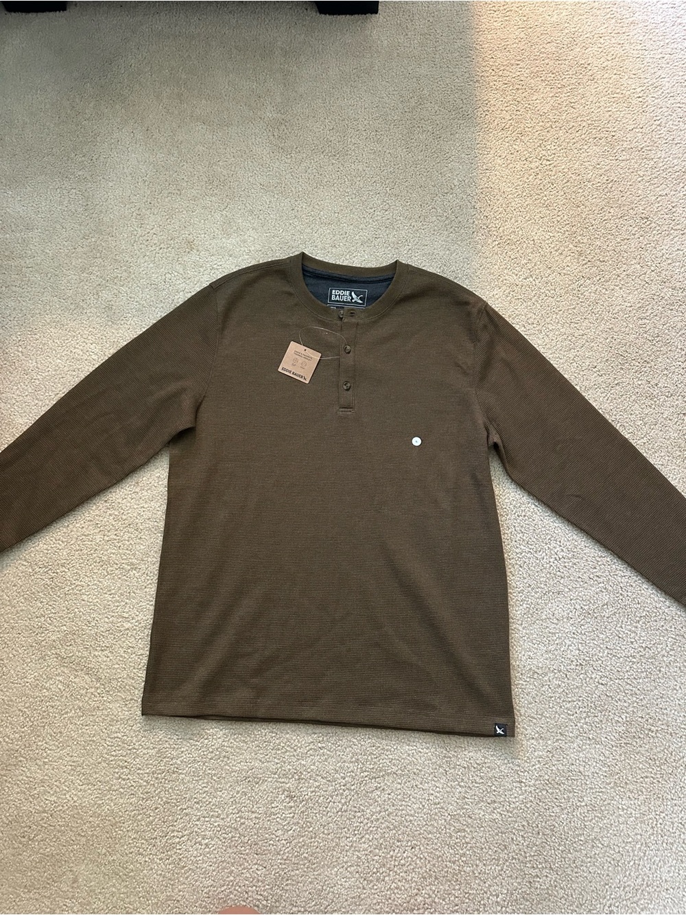 Eddie Bauer Eddie’s Favorite Thermal Henley Long-Sleeve Shirt Dark Oak Large NWT